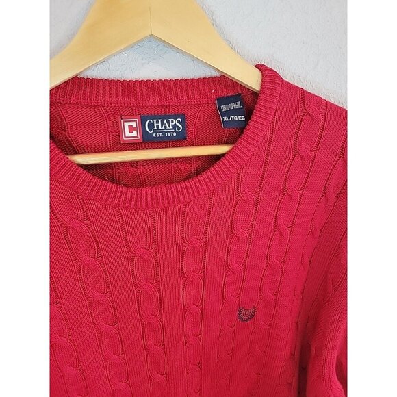 Chaps Ralph Lauren Cable Knit Sweater Mens XL Red Crew Neck Pullover Y2K - Picture 3 of 6